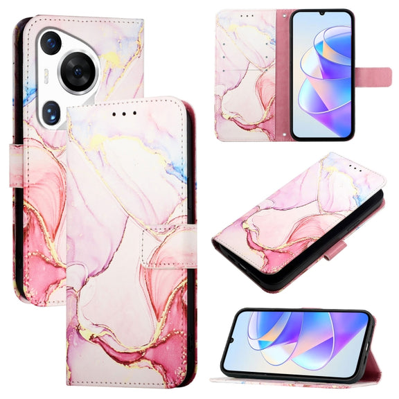 For Huawei Pura 70 Pro / 70 Pro+ PT003 Marble Pattern Flip Leather Phone Case(LS005 Rose Gold)