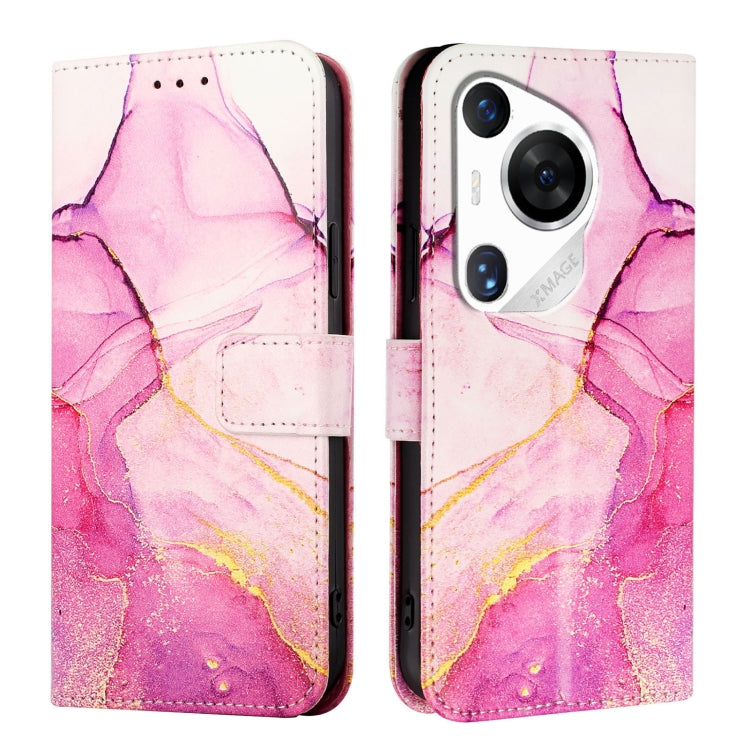 For Huawei Pura 70 Pro / 70 Pro+ PT003 Marble Pattern Flip Leather Phone Case(LS001 Pink Purple Gold) - Huawei Cases by PMC Jewellery | Online Shopping South Africa | PMC Jewellery | Buy Now Pay Later Mobicred