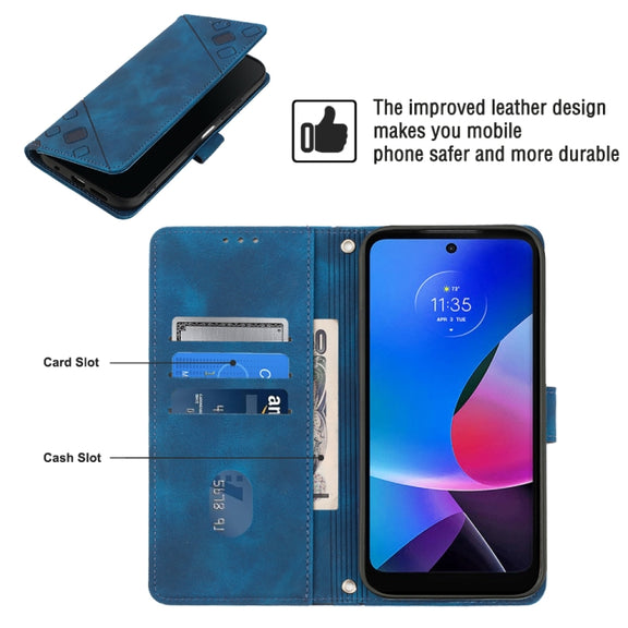 For Motorola Moto G Play 4G 2024 Skin Feel Embossed Leather Phone Case(Blue)