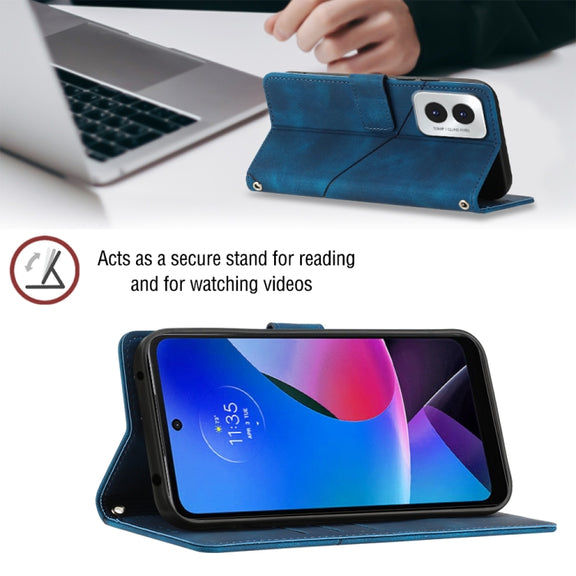 For Motorola Moto G Play 4G 2024 Skin Feel Embossed Leather Phone Case(Blue)