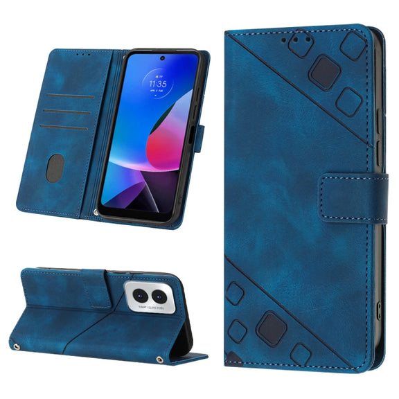 For Motorola Moto G Play 4G 2024 Skin Feel Embossed Leather Phone Case(Blue)