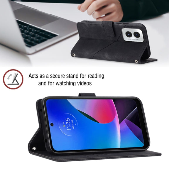 For Motorola Moto G Play 4G 2024 Skin Feel Embossed Leather Phone Case(Black)