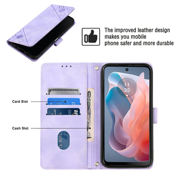 For Motorola Moto G Play 5G 2024 Skin Feel Embossed Leather Phone Case(Light Purple)