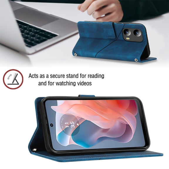 For Motorola Moto G Play 5G 2024 Skin Feel Embossed Leather Phone Case(Blue)