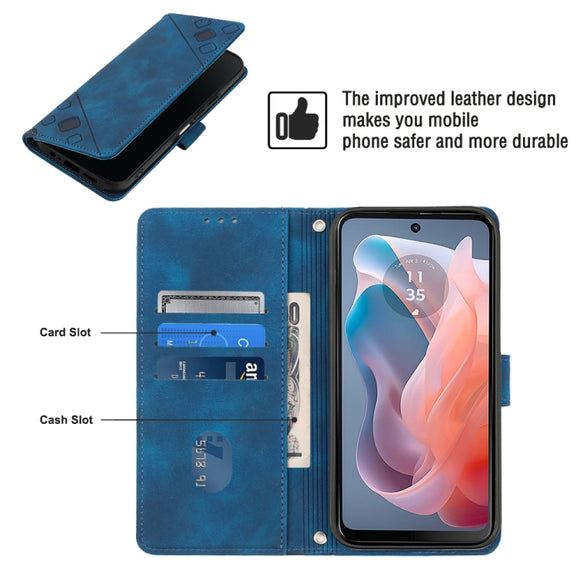 For Motorola Moto G Play 5G 2024 Skin Feel Embossed Leather Phone Case(Blue)