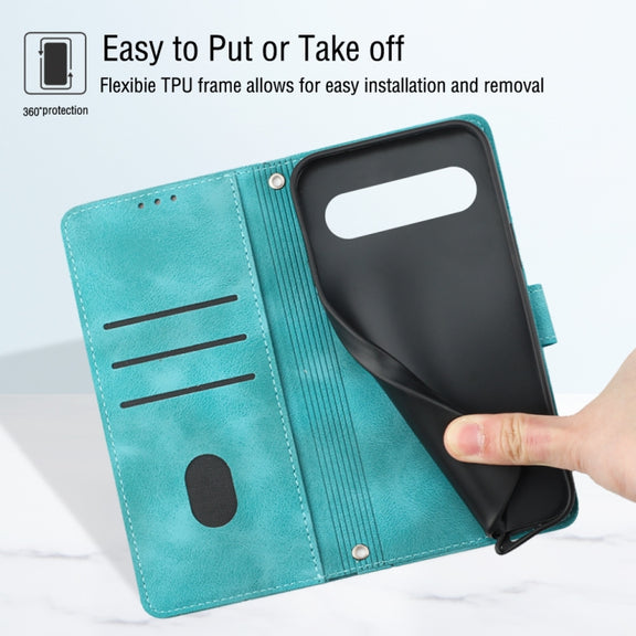 For Google Pixel 9 Pro XL Skin-feel Embossed Leather Phone Case(Green)