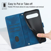 For Google Pixel 9 Pro XL Skin-feel Embossed Leather Phone Case(Blue)