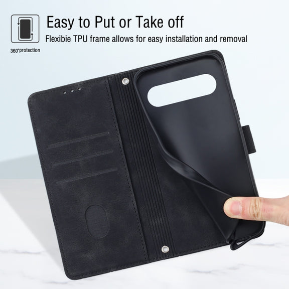 For Google Pixel 9 Pro XL Skin-feel Embossed Leather Phone Case(Black)