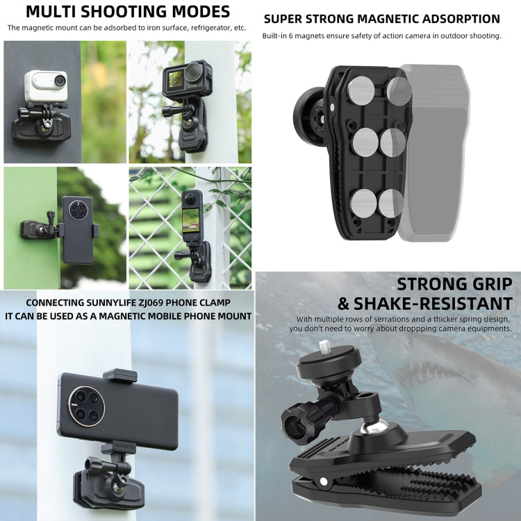 Sunnylife 360 Degree Rotation Swivel Backpack Clip Magnetic Suction Action Camera Mount(Black) - free shipping - PMC TechLife - Order now!