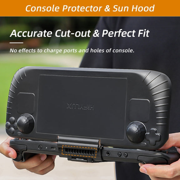 For Steam Deck Hifylux 3 in 1 Gaming Console Protector Guard Monitor Cover Sun Hood Kickstand Holder Mount(Black)