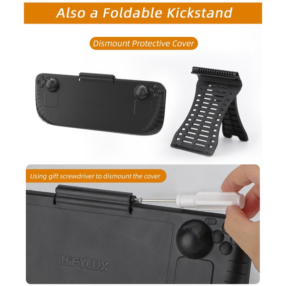 For Steam Deck Hifylux 3 in 1 Gaming Console Protector Guard Monitor Cover Sun Hood Kickstand Holder Mount(Black)
