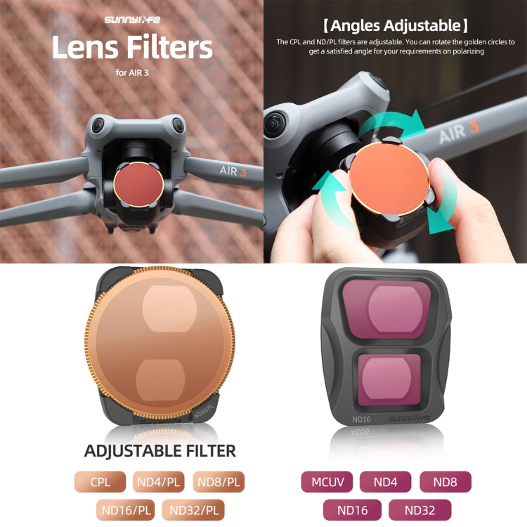 For DJI Air 3 Sunnylife Camera Lens Filter, Filter:4 in 1 ND4 ND8 ND16 ND32 - free shipping - PMC TechLife - Order now!