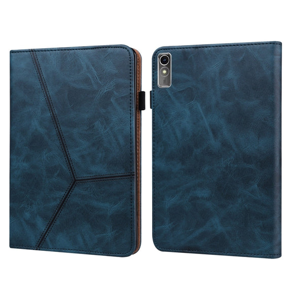 For Lenovo Xiaoxin Pad Pro 12.7 Solid Color Stripe Embossed Leather Tablet Case(Blue)