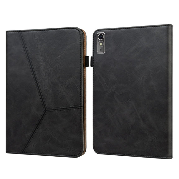 For Lenovo Xiaoxin Pad Pro 12.7 Solid Color Stripe Embossed Leather Tablet Case(Black)