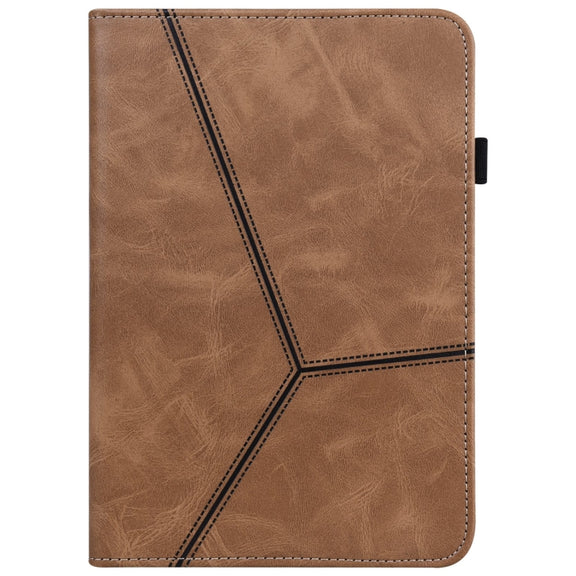 For Samsung Galaxy Tab A9 Solid Color Stripe Embossed Leather Tablet Case(Brown)