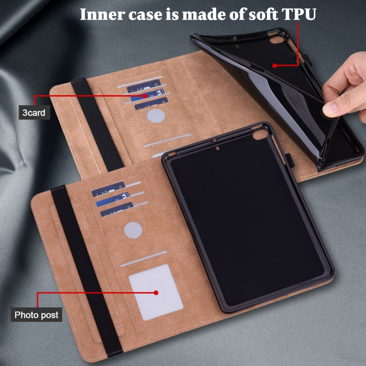 For Samsung Galaxy Tab A9 Solid Color Stripe Embossed Leather Tablet Case(Brown)