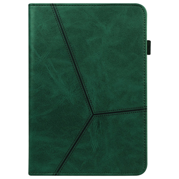 For Samsung Galaxy Tab S9+ / S9 FE+ Solid Color Stripe Embossed Leather Tablet Case(Green)