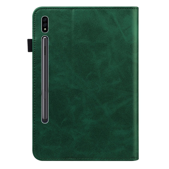 For Samsung Galaxy Tab S9+ / S9 FE+ Solid Color Stripe Embossed Leather Tablet Case(Green)