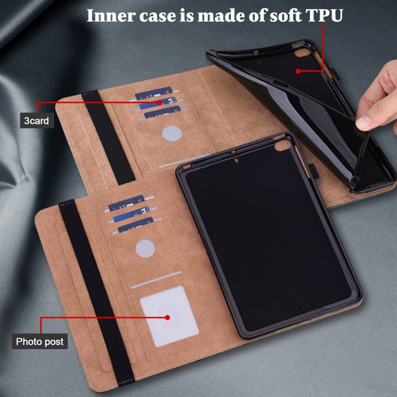 For Samsung Galaxy Tab S9+ / S9 FE+ Solid Color Stripe Embossed Leather Tablet Case(Green)