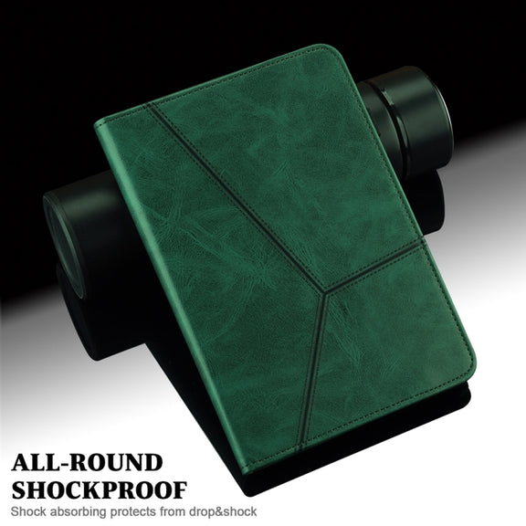 For Samsung Galaxy Tab S9+ / S9 FE+ Solid Color Stripe Embossed Leather Tablet Case(Green)