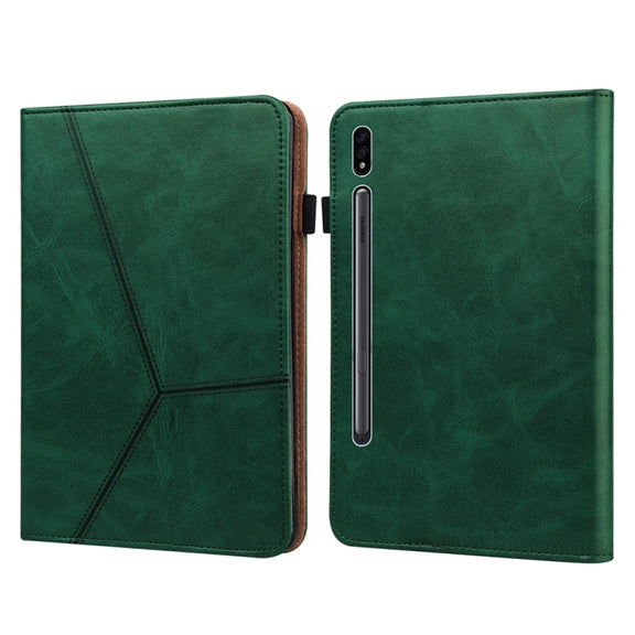 For Samsung Galaxy Tab S9+ / S9 FE+ Solid Color Stripe Embossed Leather Tablet Case(Green)