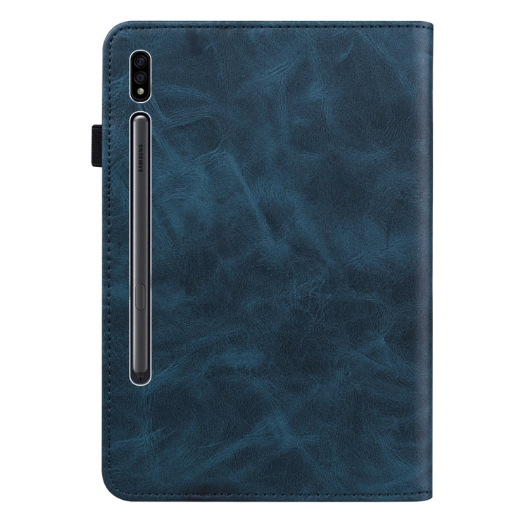For Samsung Galaxy Tab S9+ / S9 FE+ Solid Color Stripe Embossed Leather Tablet Case(Blue) - Galaxy Tab S9 FE+ by PMC TechLife | Online Shopping South Africa | PMC TechLife | Buy Now Pay Later Mobicred
