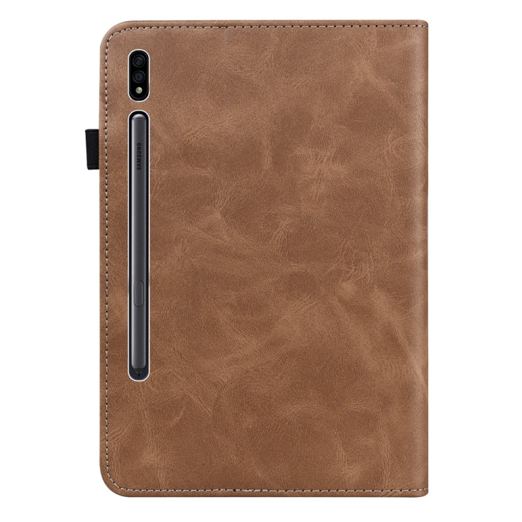 For Samsung Galaxy Tab S9 / S9 FE Solid Color Stripe Embossed Leather Tablet Case(Brown) - free shipping - PMC TechLife - Order now!