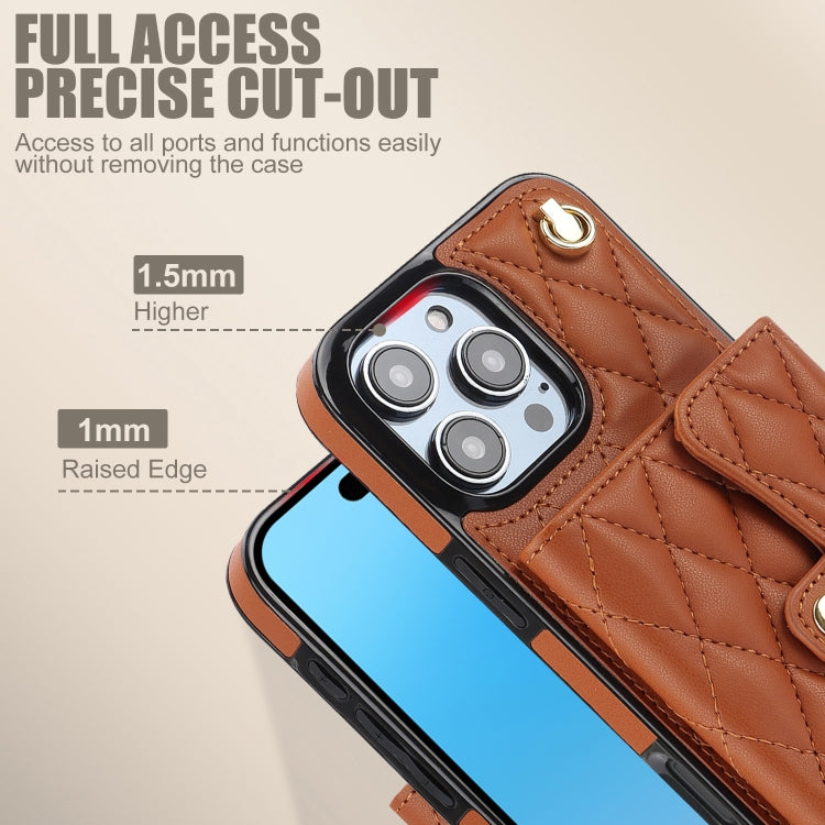 For iPhone 16 Pro Max Crossbody Rhombic Horizontal Wallet Leather Phone Case(Brown)