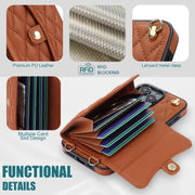 For iPhone 16 Pro Max Crossbody Rhombic Horizontal Wallet Leather Phone Case(Brown)