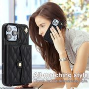 For iPhone 16 Pro Crossbody Rhombic Horizontal Wallet Leather Phone Case(Black)