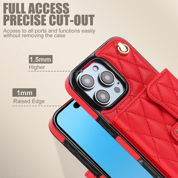 For iPhone 16 Pro Crossbody Rhombic Horizontal Wallet Leather Phone Case(Red)