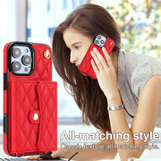 For iPhone 16 Pro Crossbody Rhombic Horizontal Wallet Leather Phone Case(Red)