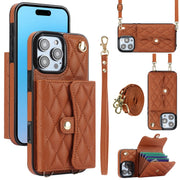 For iPhone 16 Pro Crossbody Rhombic Horizontal Wallet Leather Phone Case(Brown)