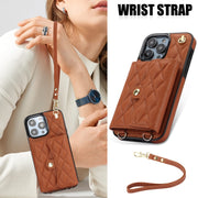 For iPhone 16 Pro Crossbody Rhombic Horizontal Wallet Leather Phone Case(Brown)
