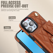 For iPhone 16 Pro Crossbody Rhombic Horizontal Wallet Leather Phone Case(Brown)