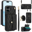 For iPhone 16 Plus Crossbody Rhombic Horizontal Wallet Leather Phone Case(Black) - iPhone 16 Plus Cases by PMC TechLife | Online Shopping South Africa | PMC TechLife | Buy Now Pay Later Mobicred