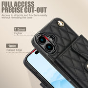 For iPhone 16 Crossbody Rhombic Horizontal Wallet Leather Phone Case(Black)