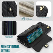 For iPhone 16 Crossbody Rhombic Horizontal Wallet Leather Phone Case(Black)