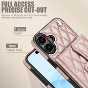 For iPhone 16 Crossbody Rhombic Horizontal Wallet Leather Phone Case(Rose Gold)