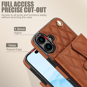 For iPhone 16 Crossbody Rhombic Horizontal Wallet Leather Phone Case(Brown)