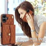 For iPhone 16 Crossbody Rhombic Horizontal Wallet Leather Phone Case(Brown)
