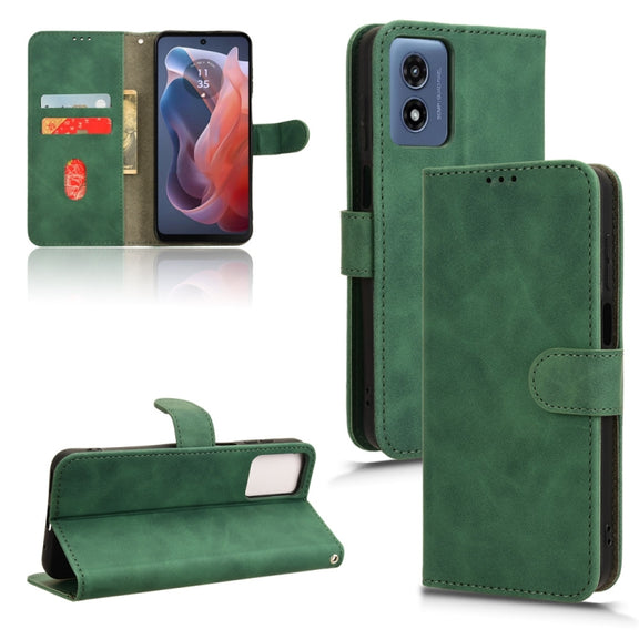 For Motorola Moto G Paly 4G 2024 Skin Feel Magnetic Flip Leather Phone Case(Green)