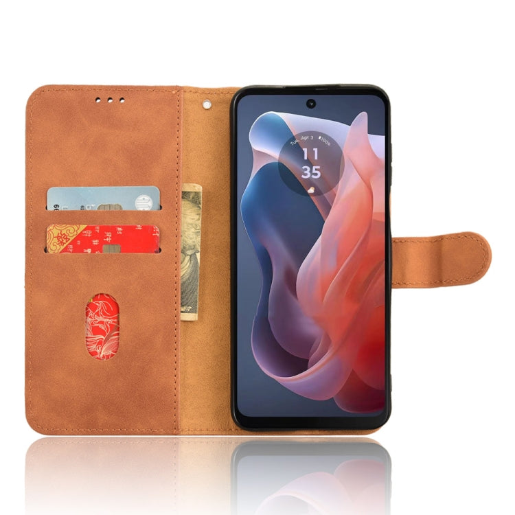 For Motorola Moto G Paly 4G 2024 Skin Feel Magnetic Flip Leather Phone Case(Brown)