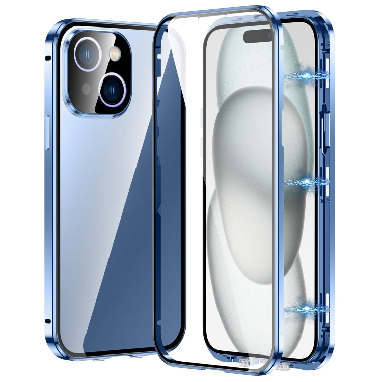 For iPhone 15 Plus Magnetic Double-buckle HD Tempered Glass Phone Case(Blue) - iPhone 15 Plus Cases by PMC TechLife | Online Shopping South Africa | PMC TechLife