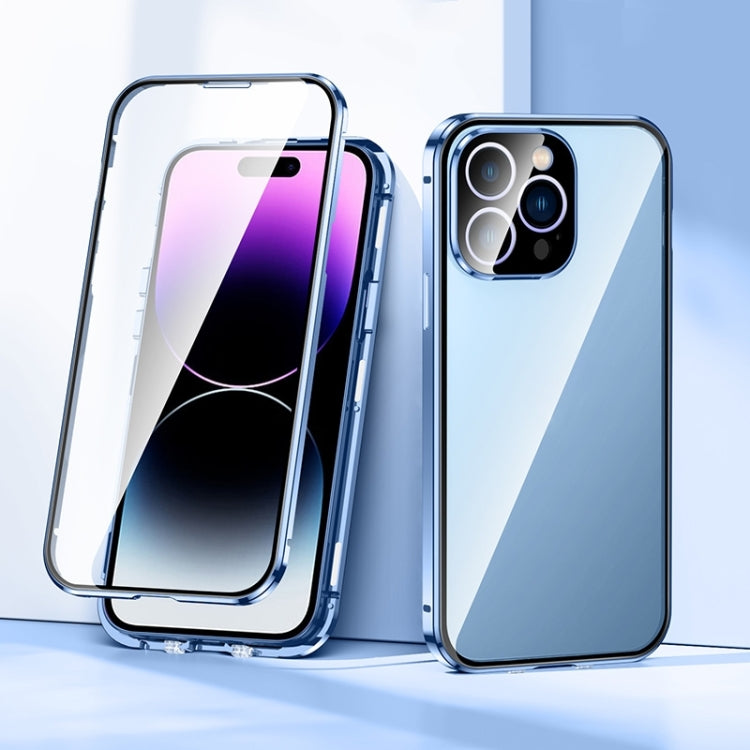 For iPhone 15 Plus Magnetic Double-buckle HD Tempered Glass Phone Case(Blue) - iPhone 15 Plus Cases by PMC TechLife | Online Shopping South Africa | PMC TechLife