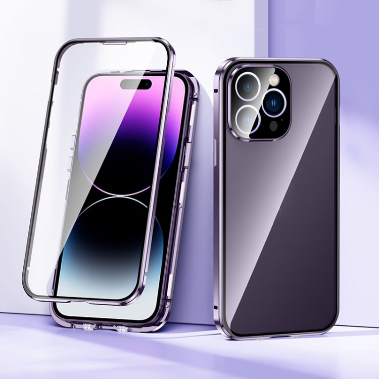 For iPhone 15 Plus Magnetic Double-buckle HD Tempered Glass Phone Case(Purple) - iPhone 15 Plus Cases by PMC TechLife | Online Shopping South Africa | PMC TechLife
