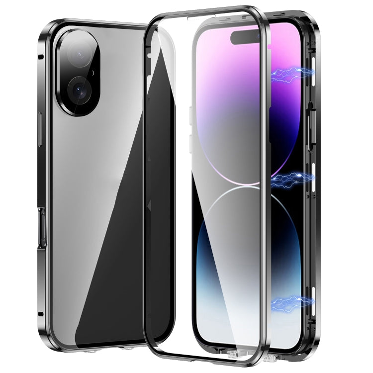 For iPhone 16 Plus Magnetic Double-buckle HD Tempered Glass Phone Case(Black) - iPhone 16 Plus Cases by PMC Jewellery | Online Shopping South Africa | PMC Jewellery | Buy Now Pay Later Mobicred