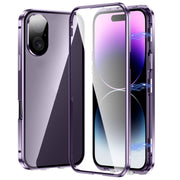 For iPhone 16 Plus Magnetic Double-buckle HD Tempered Glass Phone Case(Purple)