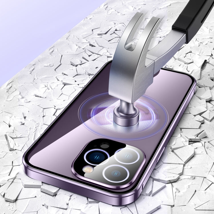 For iPhone 16 Plus Magnetic Double-buckle HD Tempered Glass Phone Case(Purple)