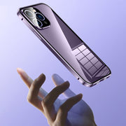 For iPhone 16 Plus Magnetic Double-buckle HD Tempered Glass Phone Case(Purple)